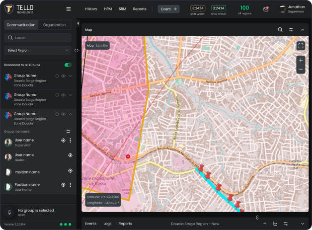 Tello operations dashboard with live unit map